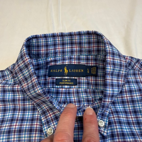 Ralph Lauren Mens Slim Fit Performance Red Blue Plaid Button Down Shirt Size L - Picture 2 of 9